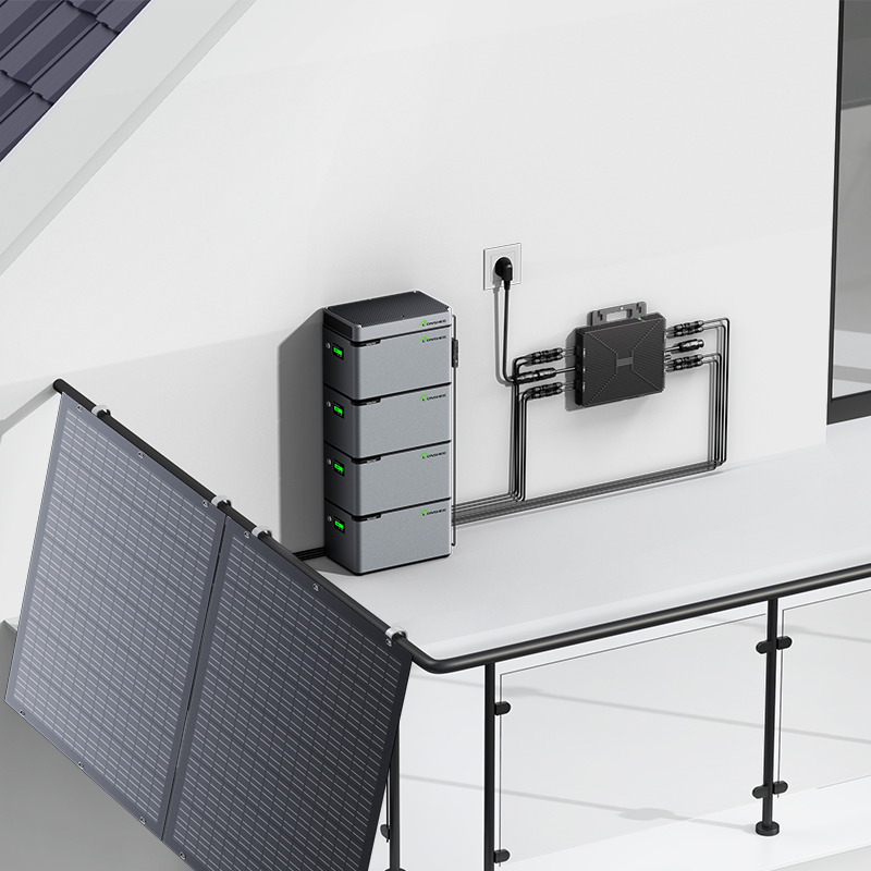 Sistema Modular De Almacenamiento De Energía Para Balcón LIONSHEE Con Batería Apilable, Paneles Solares Y Microinversores De 800W/1600W/2000W