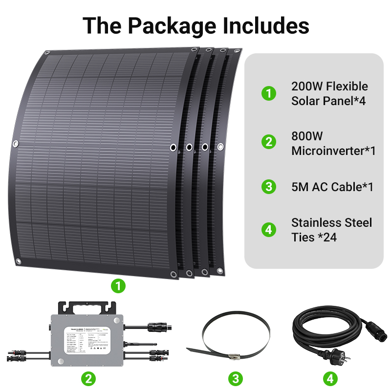 Kit Solar Flexible LIONSHEE 800W Con 4 Paneles Solares De 200W Y Microinversor
