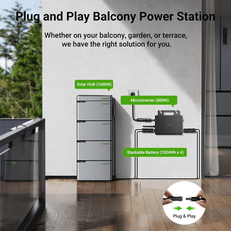 Sistema Modular De Almacenamiento De Energía Para Balcón LIONSHEE Con Batería Apilable, Paneles Solares Y Microinversores De 800W/1600W/2000W