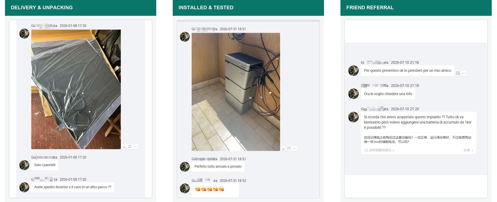 Entrega, instalaci&oacute;n terminada y conversaci&oacute;n de recomendaci&oacute;n del cliente