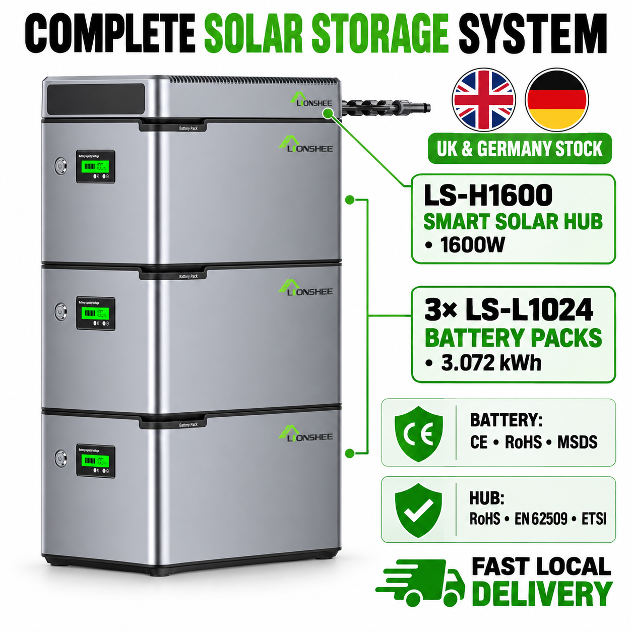 LIONSHEE LS-L1024 Batería 1024 Wh Para Sistema Solar De Balcón Plug And Play Con LS-H1600 Smart Solar Hub