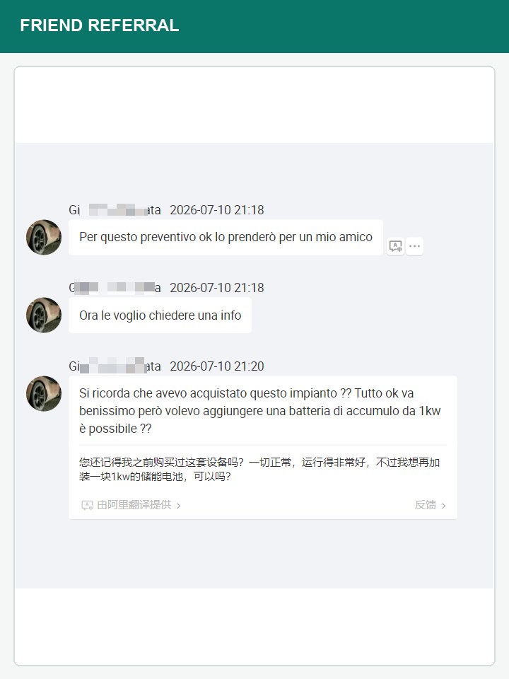 Comentario del cliente y solicitud de presupuesto para un amigo