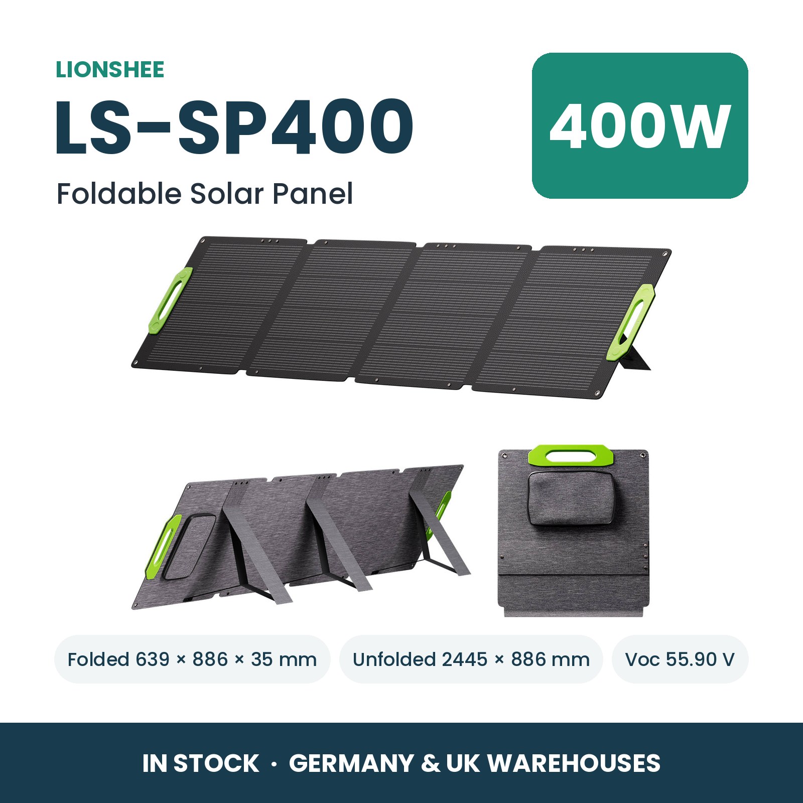 LIONSHEE LS-SP400 Panel Solar Plegable 400W Para Estación De Energía, ETFE, IP67, MC4, Stock En Alemania Y Reino Unido