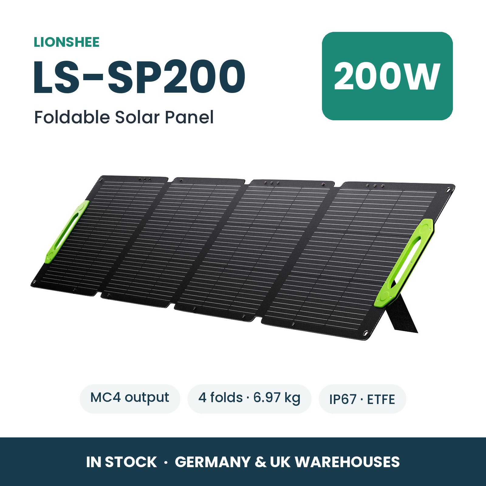 LIONSHEE LS-SP200 Panel Solar Plegable 200W Para Estación De Energía, ETFE, IP67, MC4, Stock En Alemania Y Reino Unido