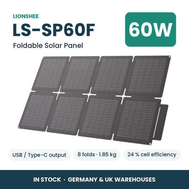 LIONSHEE LS-SP60F Panel Solar Plegable 60W Con USB Y Type-C, ETFE, Stock En Alemania Y Reino Unido