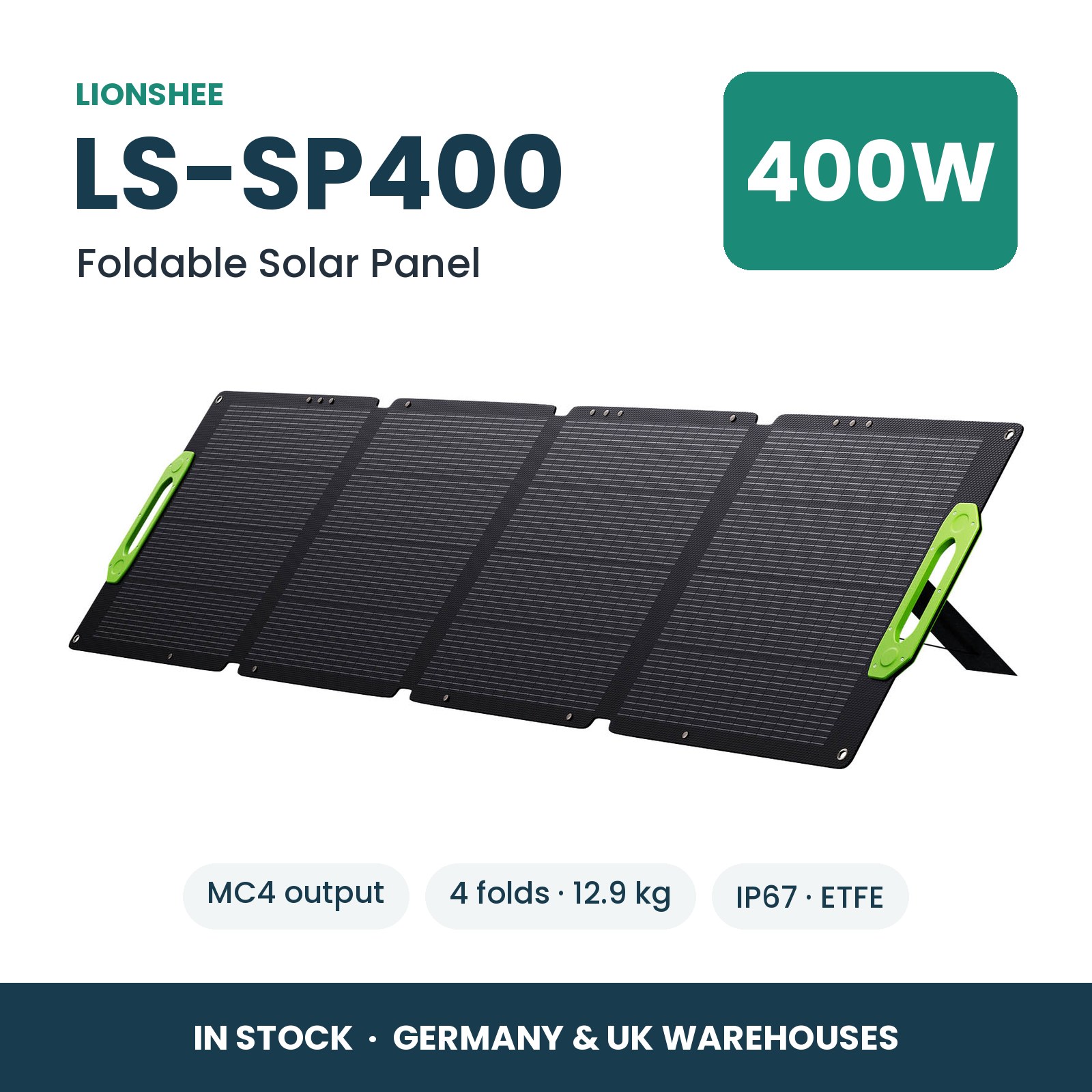 LIONSHEE LS-SP400 Panel Solar Plegable 400W Para Estación De Energía, ETFE, IP67, MC4, Stock En Alemania Y Reino Unido