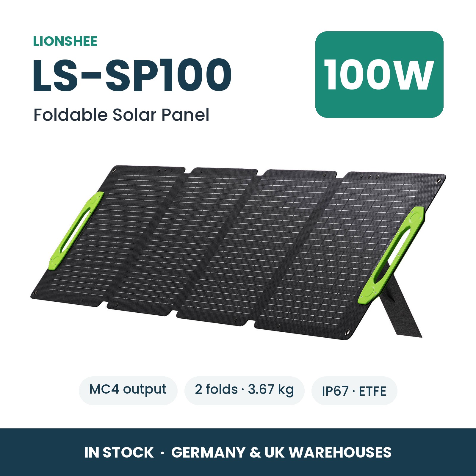 LIONSHEE LS-SP100 Panel Solar Plegable 100W Para Estación De Energía, ETFE, IP67, MC4, Stock En Alemania Y Reino Unido